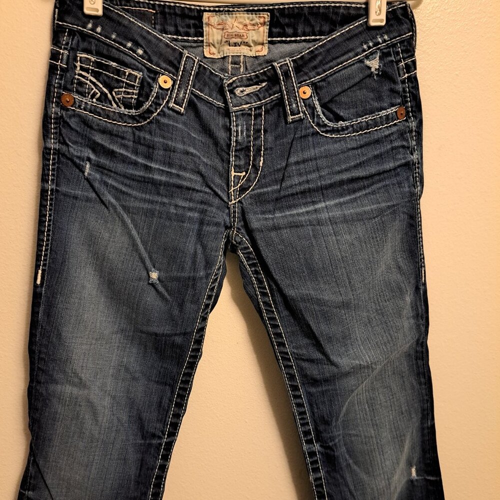 Big Star "LIV" Distressed Embroidered Pocket Denim Jean Capris, size 28 - Picture 10 of 13